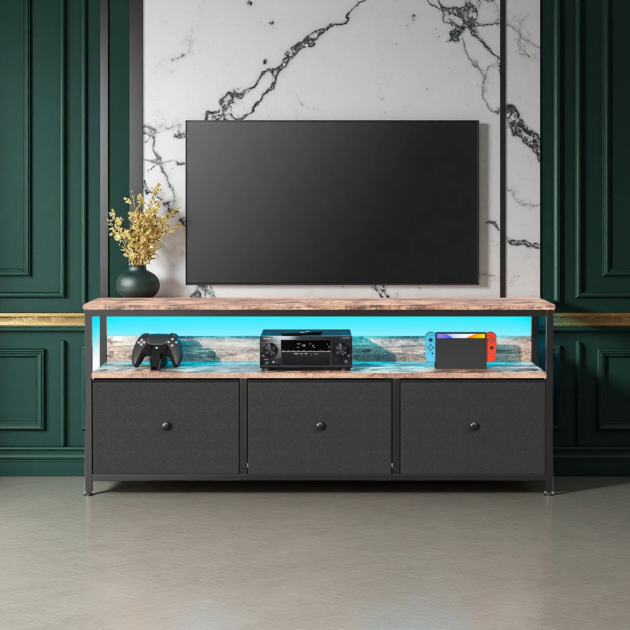 Armoire TV, Table TV rétro, Meuble multimédia, Meuble TV avec tiroirs, Centre de divertissement, Meuble TV pour 137x30x57 cm Noir