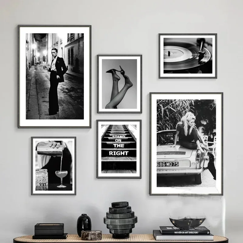 Nordic Klassische Retro Wand Kunst Sexy Frau Schuhe Phonograph Schwarz Und Weiß HD Öl Auf Leinwand Poster Und Drucke Wohnkultur geschenk