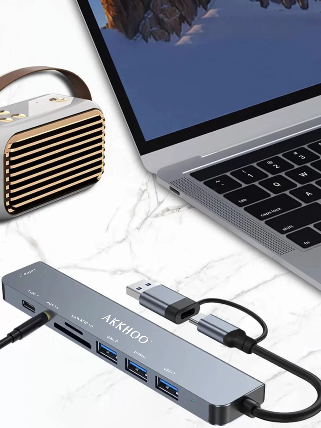 8-in-1-Docking-Docking-USB3.0-Konverter, Multifunktionsschnittstelle, Typ C-Handy, iPd-Tablet, OTG-Adapter, 3,5-mm-Kopfhörer Image