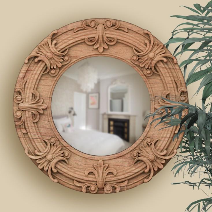 Specchio massiccio per decorazioni murali, Specchio da parete in legno decorato, Specchi da parete decorativi contemporanei, Specchio in legno intagli
