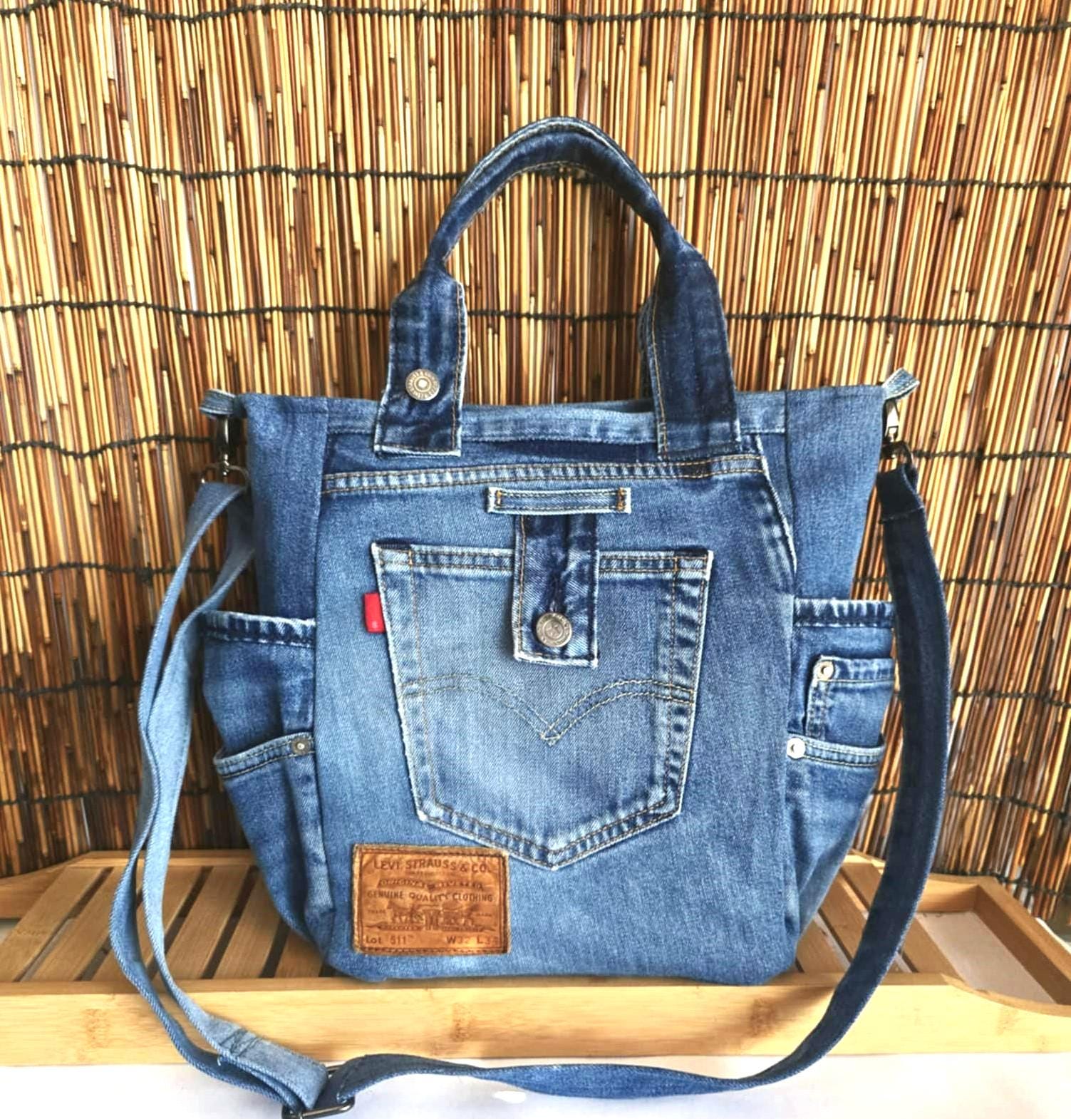 Borsa Levi's in denim Borsa tote in denim patchwork Borsa origami a tracolla Borsa jeans Boho Borsa a tracolla in denim riciclato