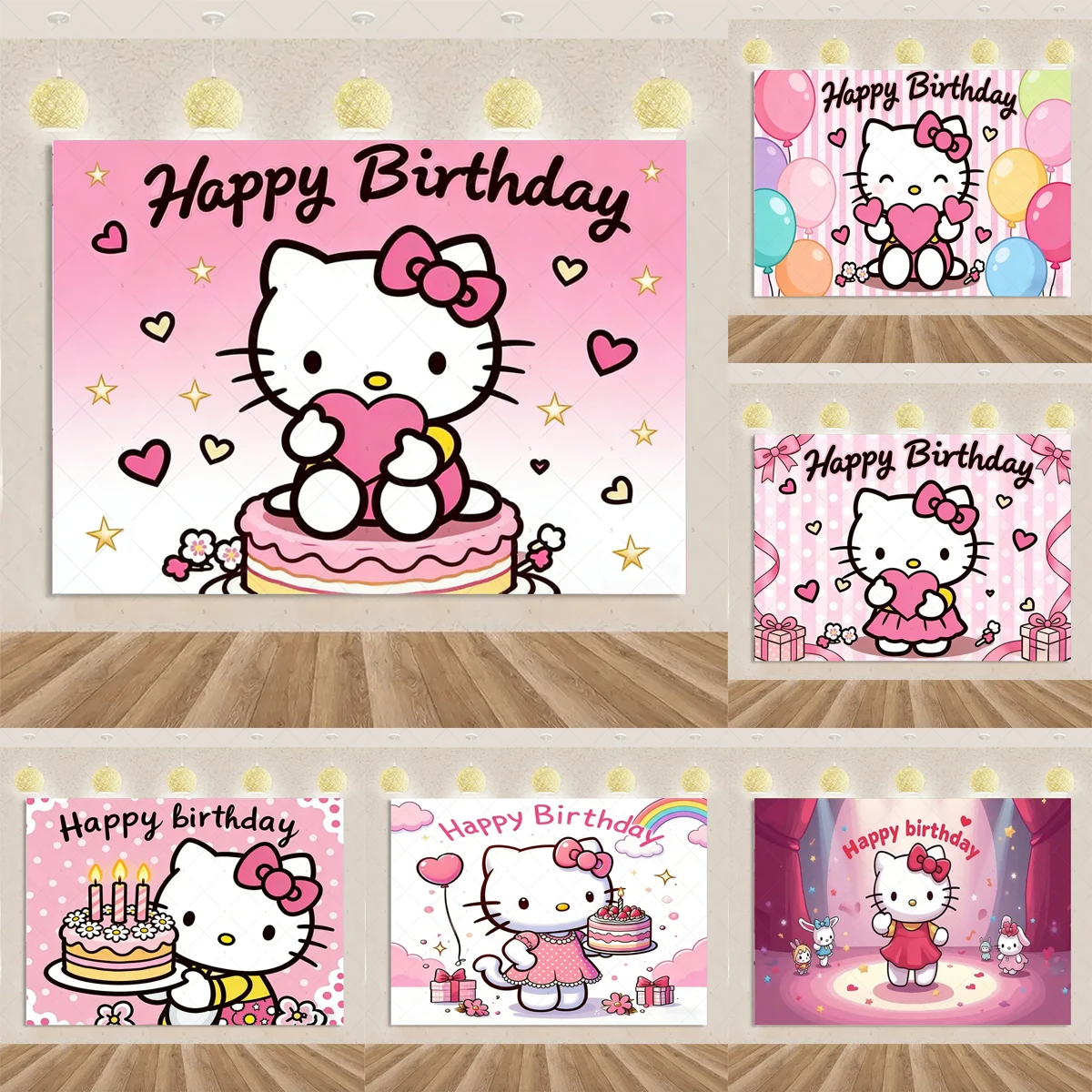 Sfondo rosa a tema Hello Kitty Banner Ragazza Decorazione festa di compleanno Sfondo cartone animato Forniture per baby shower Puntelli per fotografia