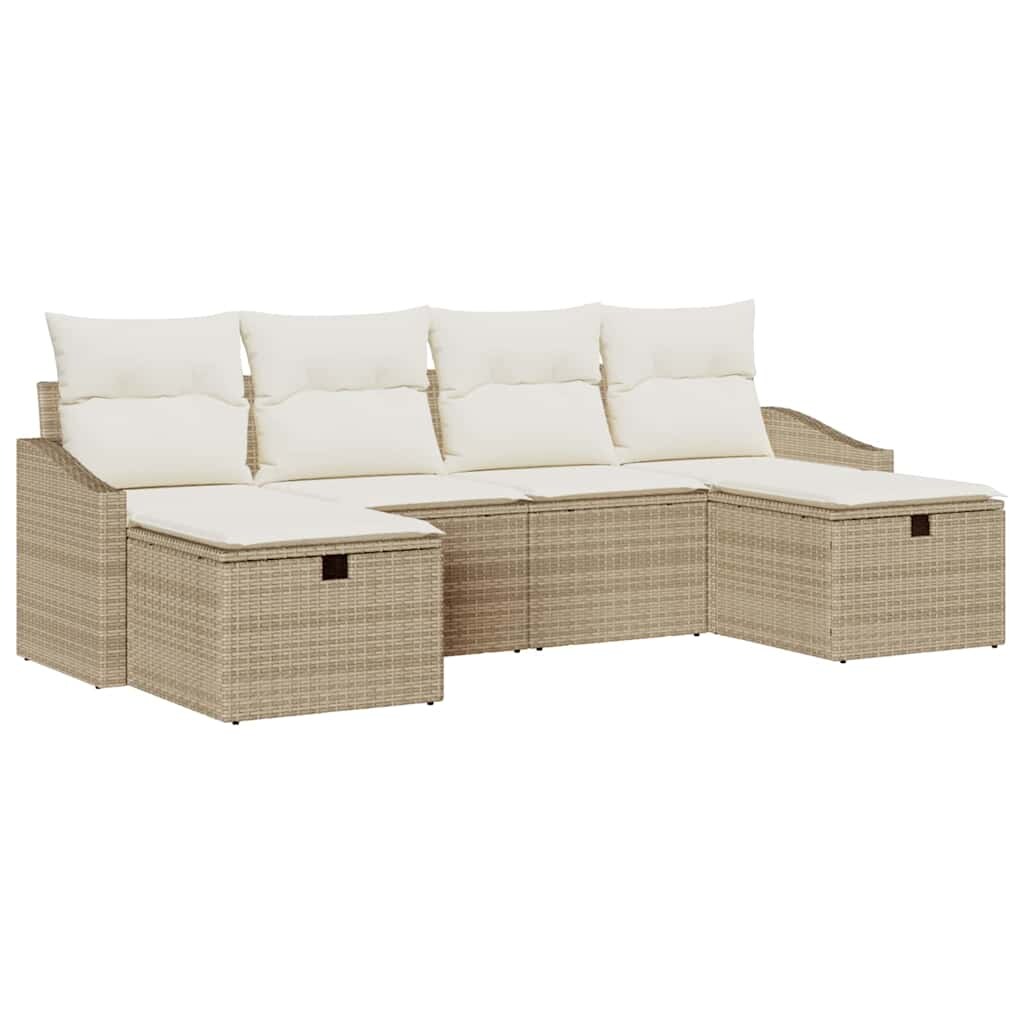 vidaXL Garten-Sofa-Set mit Kissen 6 pcs Beige Poly Rattan Image