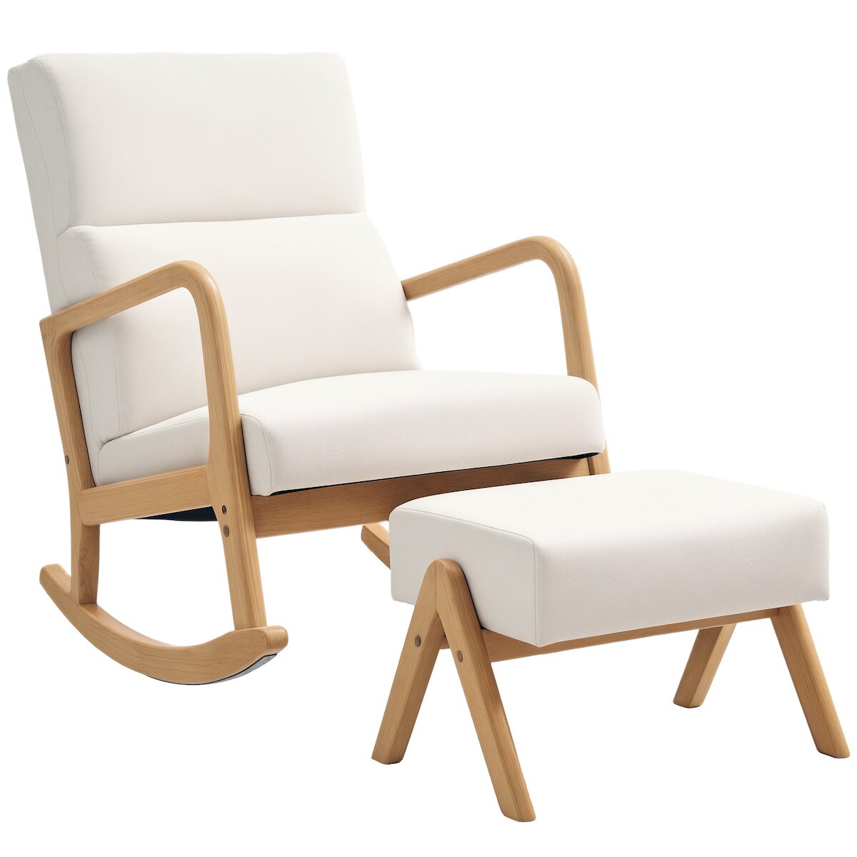 HOMCOM - Schaukelstuhl mit Hocker - 96L x 65B x 94,5H cm - weiß Image