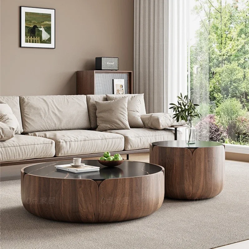 AARound – Table basse noire en bois massif, ensemble de Table basse en pétales d