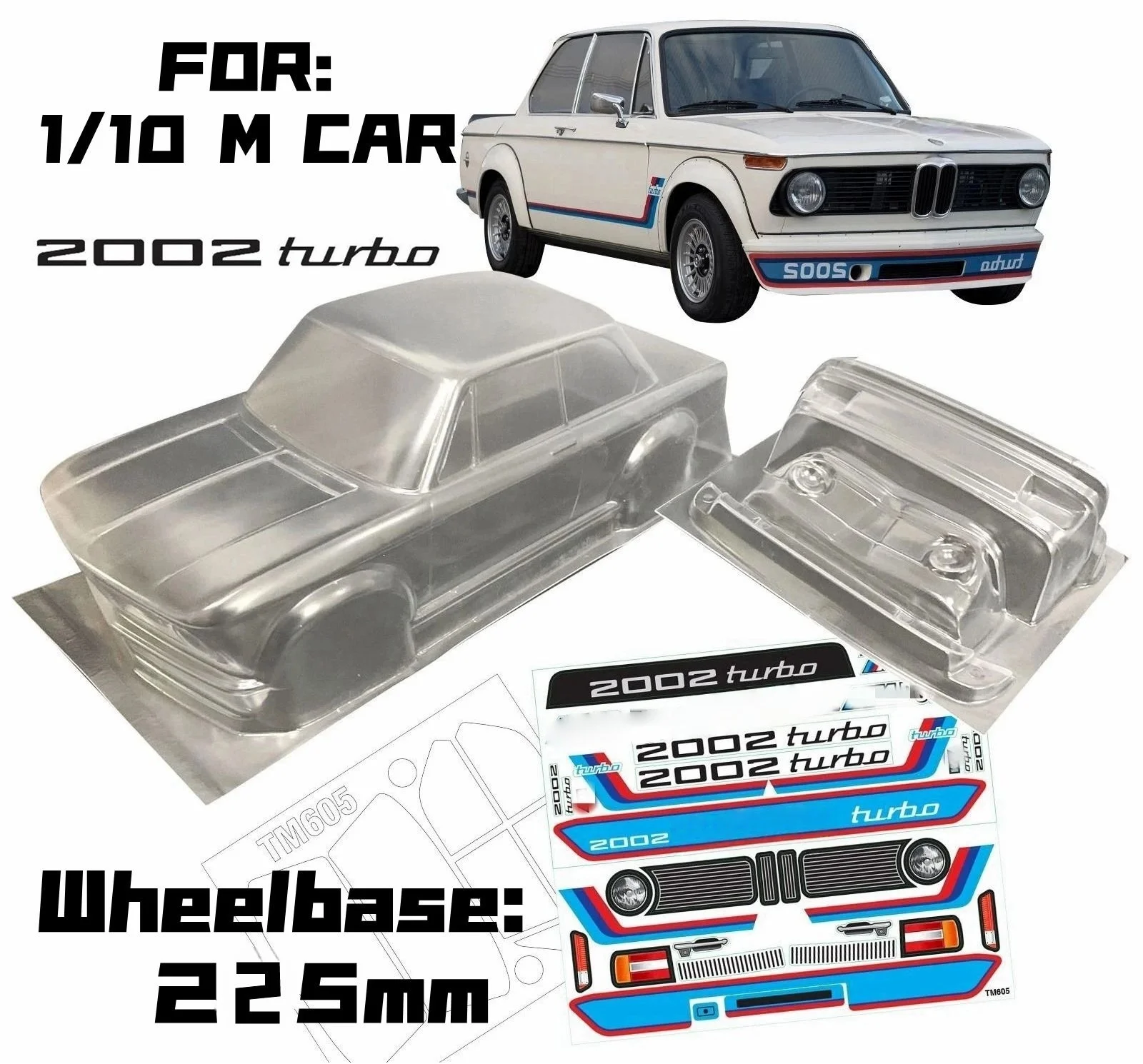 Nouvelle classe 2002 1/10 M voiture RC PC coque corps 225mm empattement Transparent sans peint dérive corps pour RC 3R mst Tamiya CARTEN M voiture