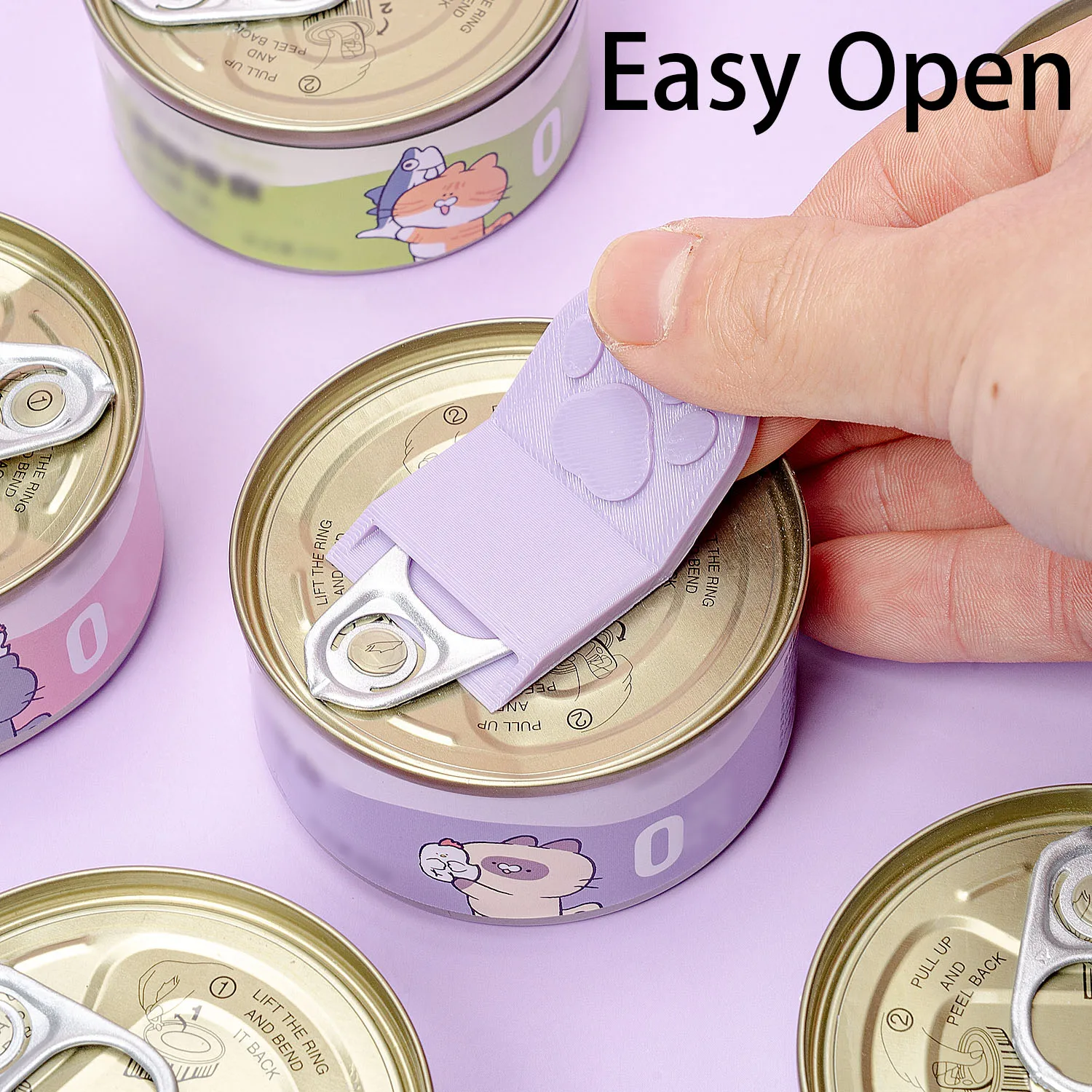 Ouvre-boîte de nourriture pour animaux de compagnie, patte de chat mignon, outil d'ouverture de traction à anneau facile pour chat et chien, aliments en conserve, protection des ongles, accessoires de