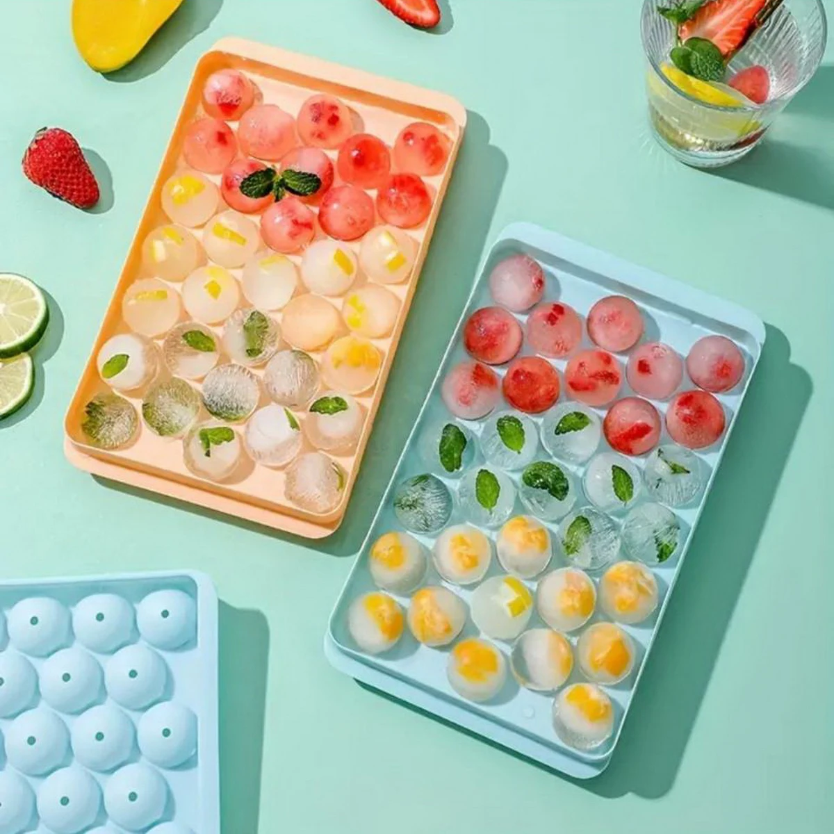 1 Premium-Silikon-Eiswürfelform mit 33 Mulden, rundes Diamant-Design, lebensmittelechter Kunststoff für Cocktails, Getränke und Feiertagsfeiern Image