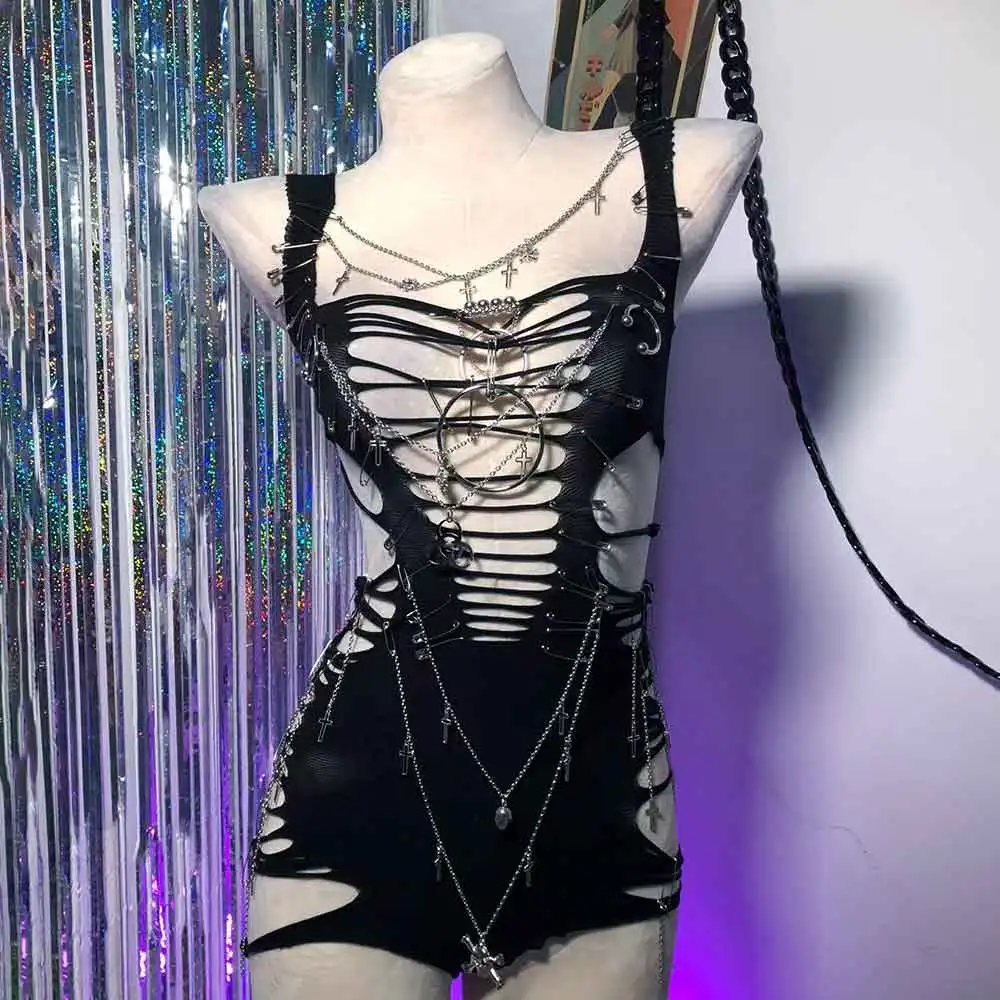 Totenkopf 90er Grunge DIY Hip Hop Kette Eco E-Girls Punk Rock Gothic Harajuku Vintage Goth Teen Hand Made Emo Pin Y2K TOPS Kawaii