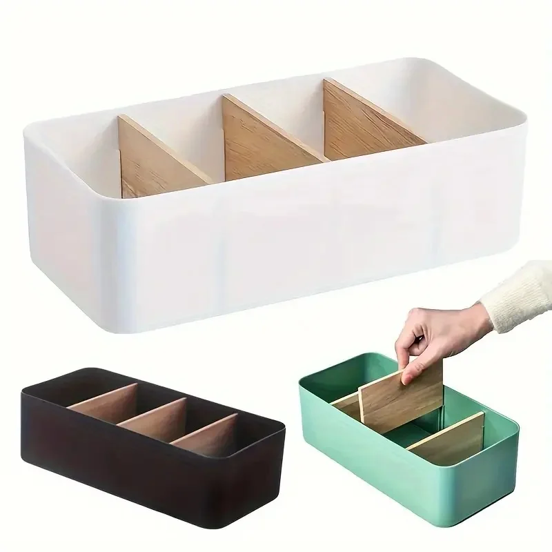 Schreibtisch-Aufbewahrungsbox, Kosmetik-Aufbewahrungskorb aus Bambus und Holz, Aufbewahrungsbox für ferngesteuerte Panels, Verschiedener Aufbewahrungskorb Image