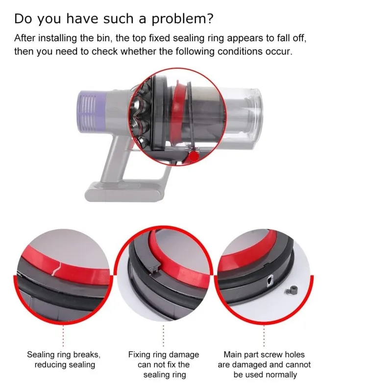 Staubbehälter oben fester Dichtungsring und Grunddeckel Staubsauger Staubbecher Ersatz Ersatzteil für Dyson V6 V7 V8 V10 V11 V15 neu Image