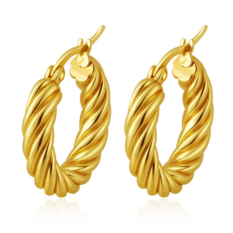 Klassische Mode Runde Edelstahl Twist Hoop Ohrringe Für Frauen 4,5mm Dicke Ohr Schnalle Gold Silber Farbe Ohrringe Schmuck Image