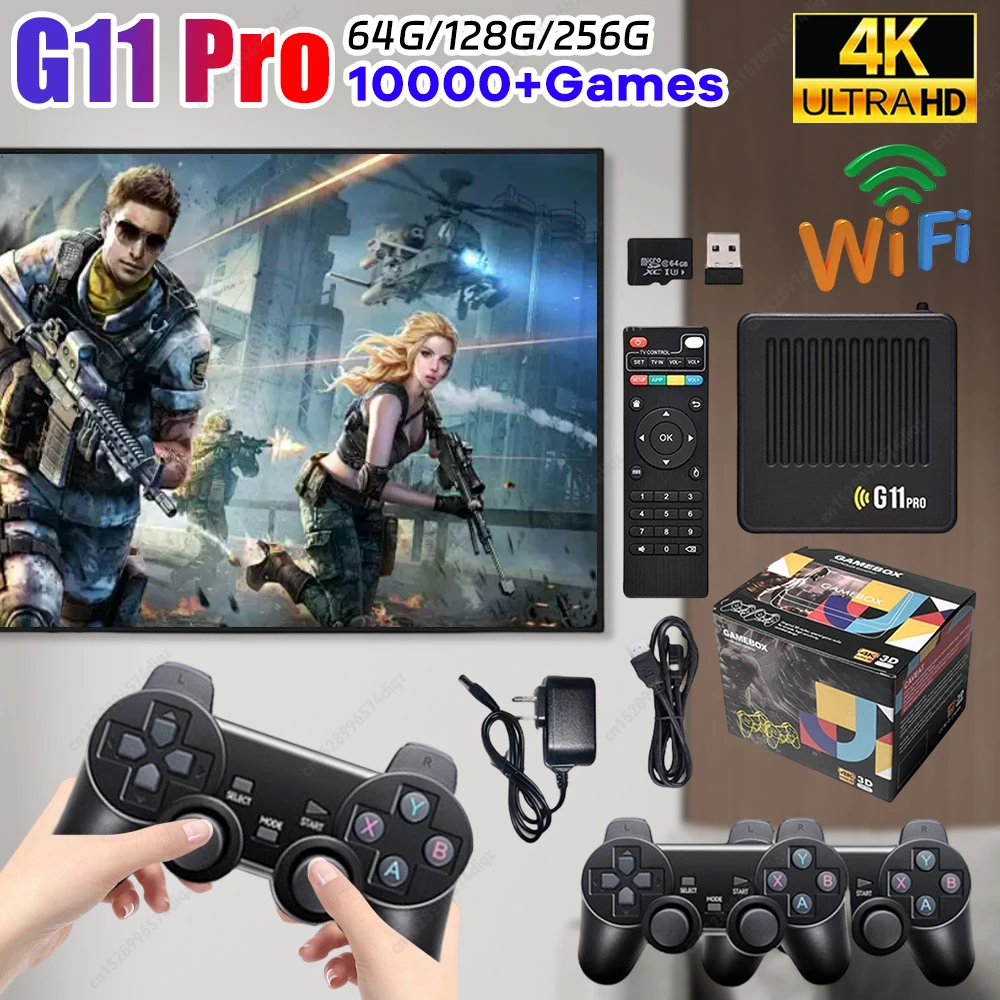 G11 Pro Game Box 4K HD TV Game Stick Video Game Console 64/128/256G 40000+ Retro Games Portable Game Player Wireless Gamepad