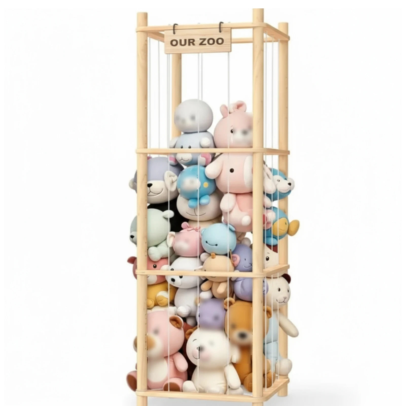 2025 53 Zoll Stofftier-Aufbewahrung, extra große Kapazität, Holz-Plüsch-Aufbewahrungsorganisator, elastische Kordel, Spielzeug-Organizer, Kindergarten