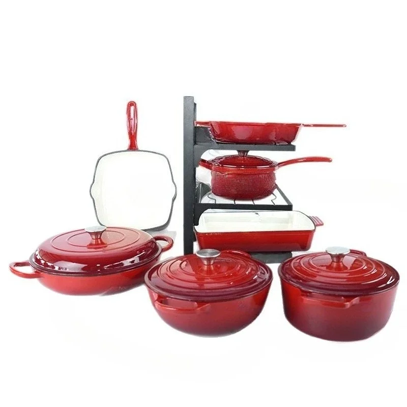 Gusseisen-Emachtopf, siebenteiliges Set, Bratpfanne, flacher Boden, Topf, Meeresfrüchte Image