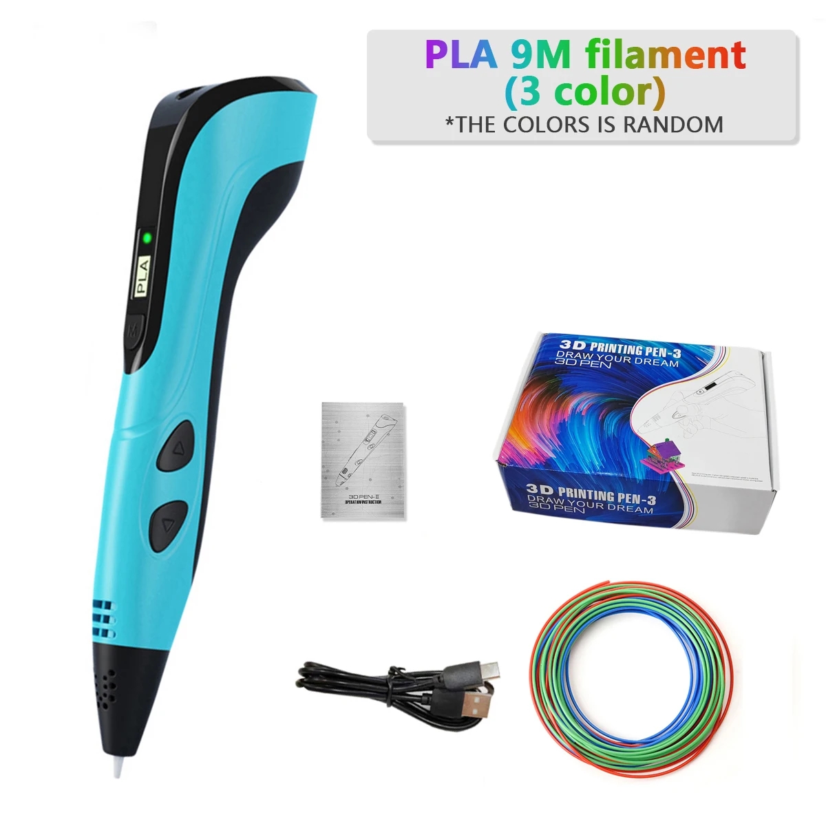 NEUER 3D-Druckstift, 3D-Stifte-Set mit PLA, 9 m Filament, LCD-Display für Kinder, Kinder, Kindergeburtstag, Weihnachten, kreatives DIY-Geschenk Image