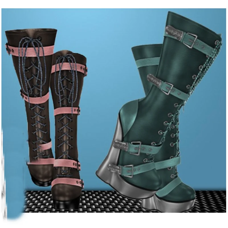 Schwarz Kniehohe Lace Up Plattform Stiefel Keilabsatz Sexy Modische Kühle Winter Casual Große Größe Frau Schuhe Zapatillas Mujer