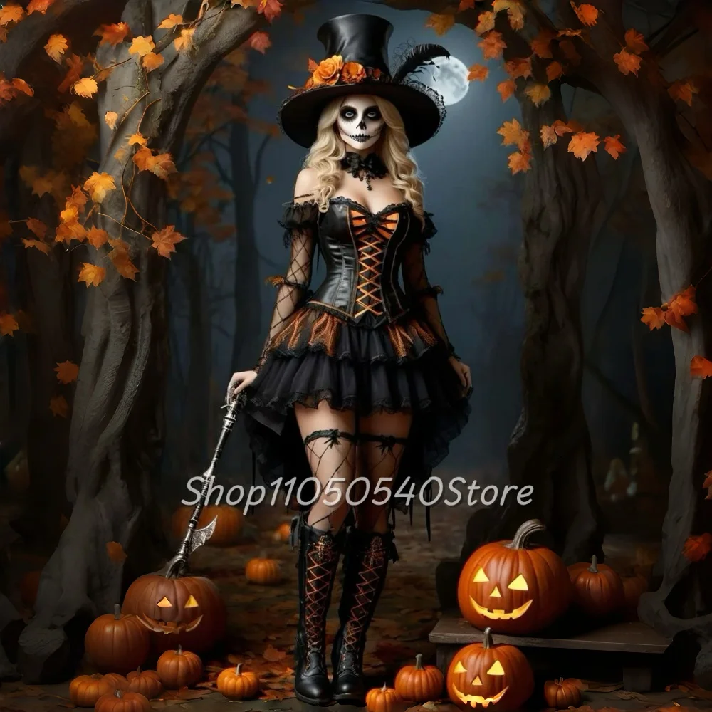 Vintage viktorianische kurze Abendkleider schwarz orange Halloween spielen Vampir asymmetrische Gothic Ballkleider individuell