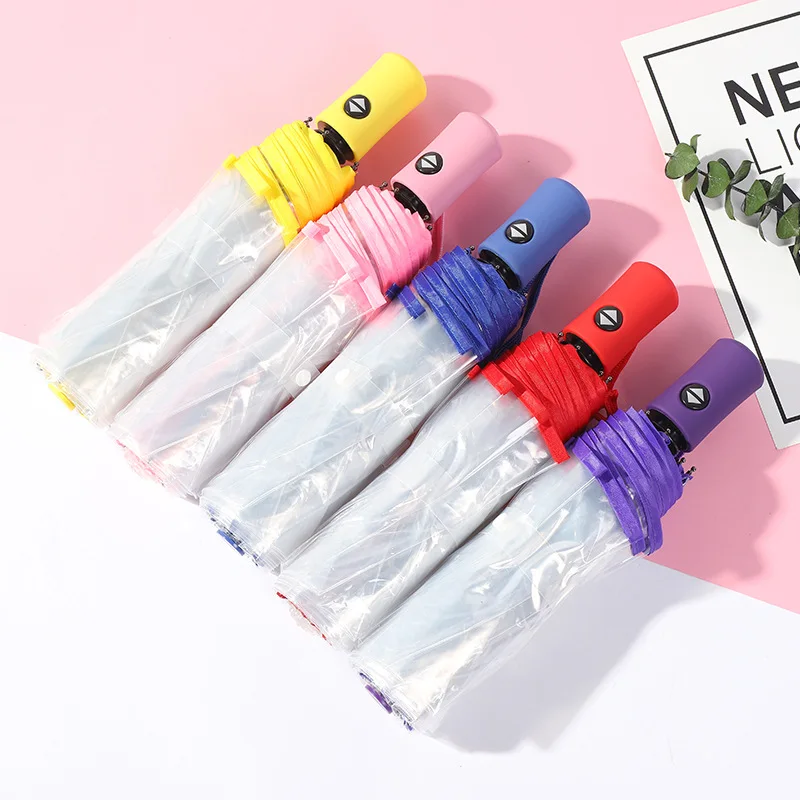 Voll automatische transparente Regenschirm Mode langlebige Outdoor dreifach faltbare regens ichere visuelle klare Regenschirm Outdoor Anti Wind Image