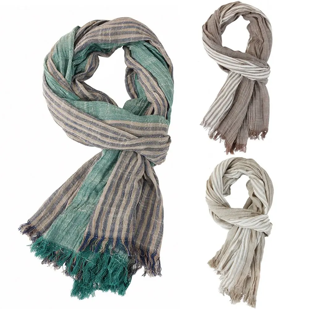 Hohe Qualität Baumwolle Leinen Garn gefärbt Winter männer Schal Quaste Weiche Dünne Lange Schal Gestreiften Halstuch Wrap Herbst winter Warm Image