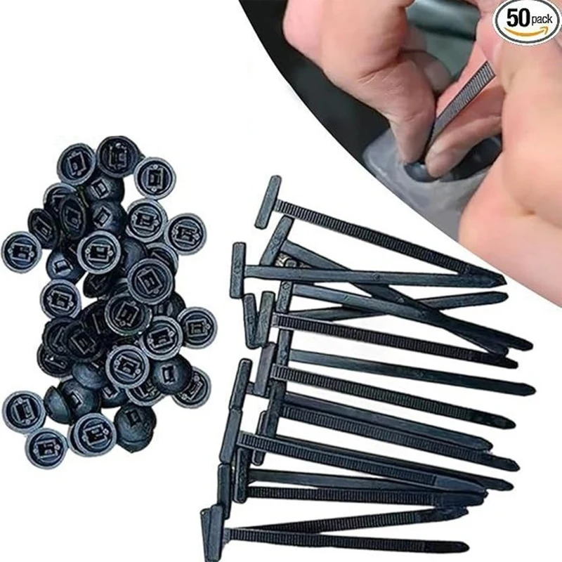 10–100 Stück Nylon-Universal-Kabelbinder-Schnalle, selbstsichernde Kabelbinder mit Stiftknopfhalter für die tägliche Reparatur von Pflanzen im Auto Image