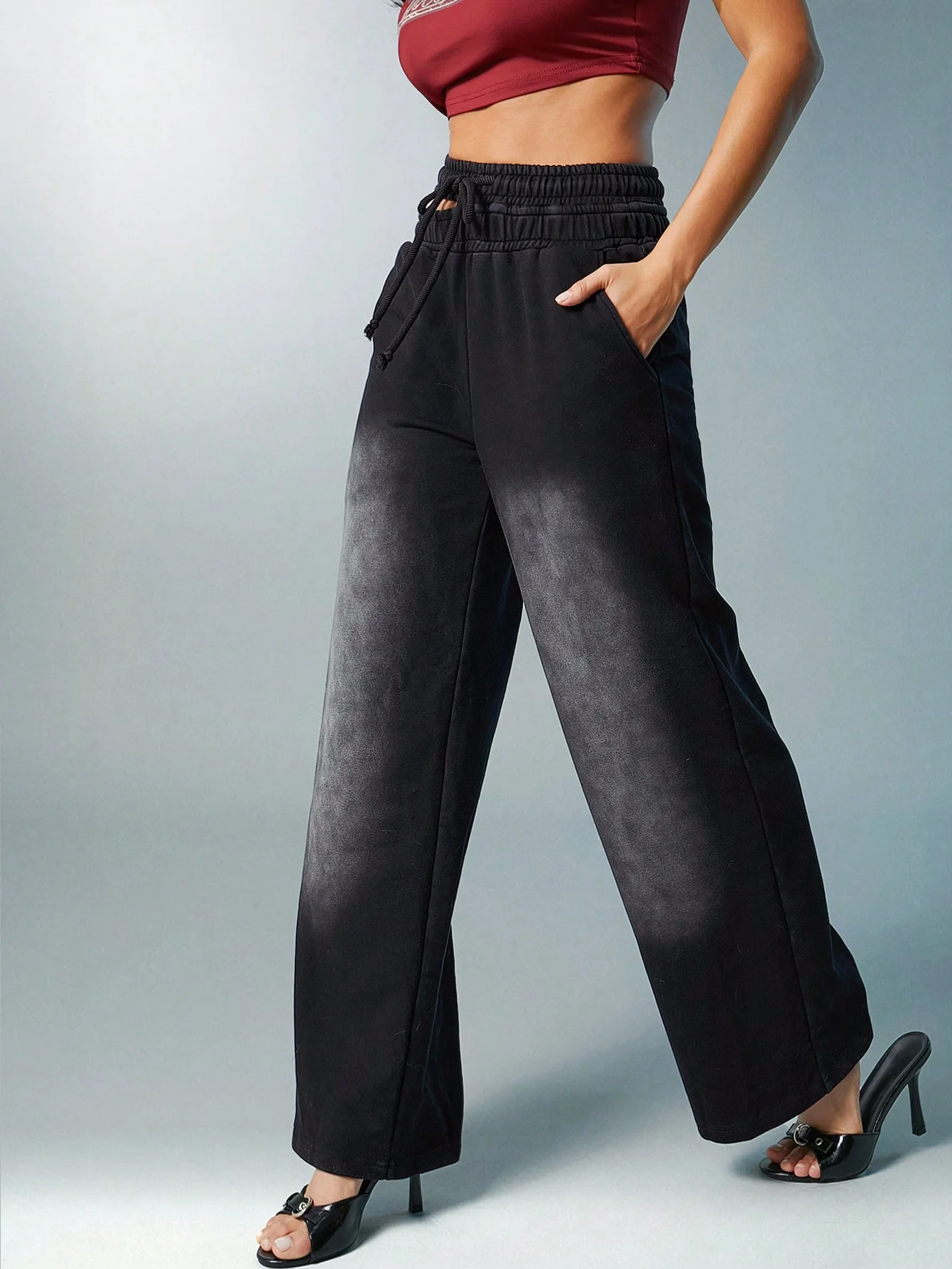 Schwarze und graue Retro-Jeans, Damenhose mit weitem Bein, 2025, neuer Frühlings- und Herbstmodetrend für Damen, lockere Hose mit geradem Bein Image