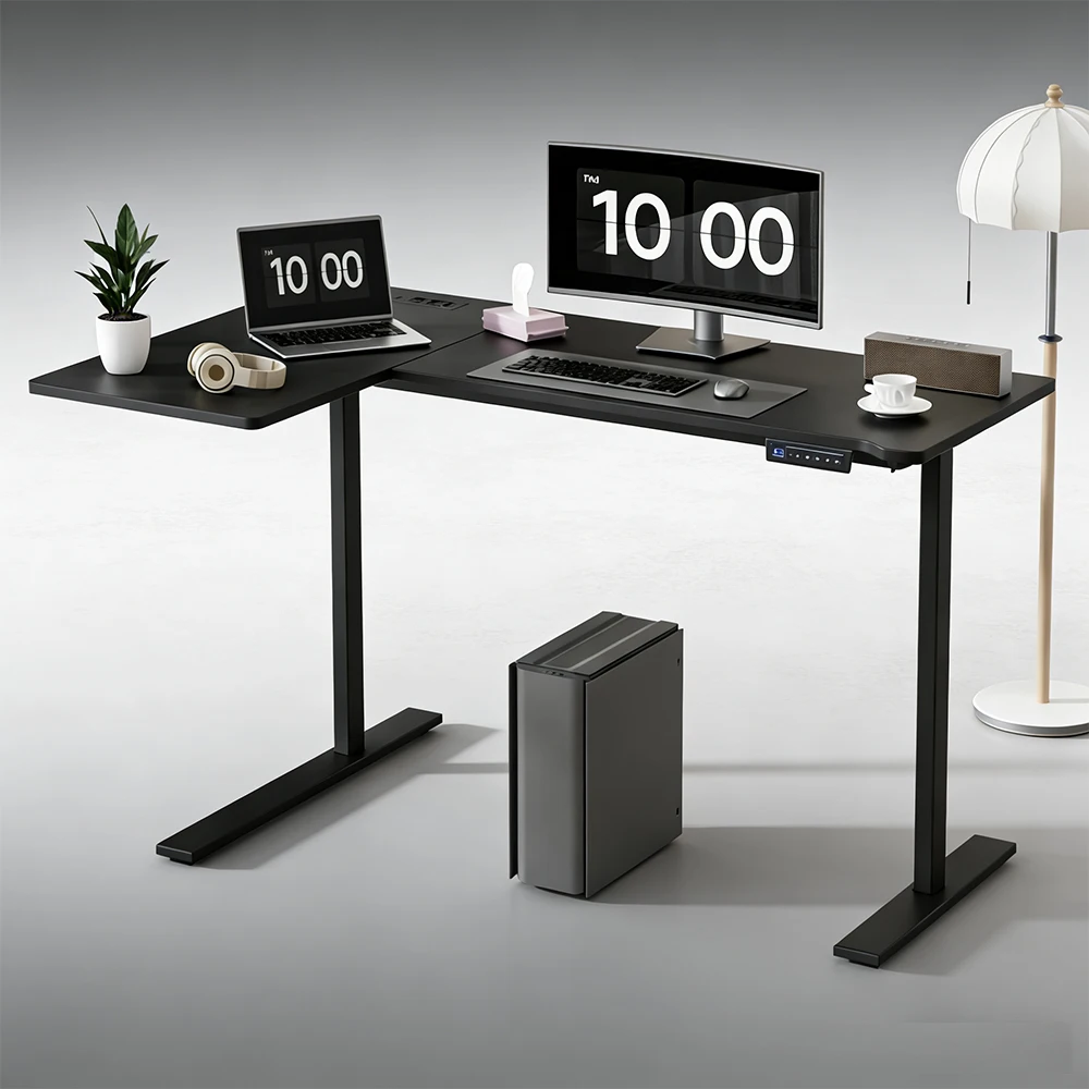 ThomP L-förmiger elektrischer Stehschreibtisch (73–18 cm höhenverstellbar) – Sitzständer zur Linderung von Nacken-/Lendenwirbeln, geräumige Oberfläche für Büro und Arbeitszimmer Image