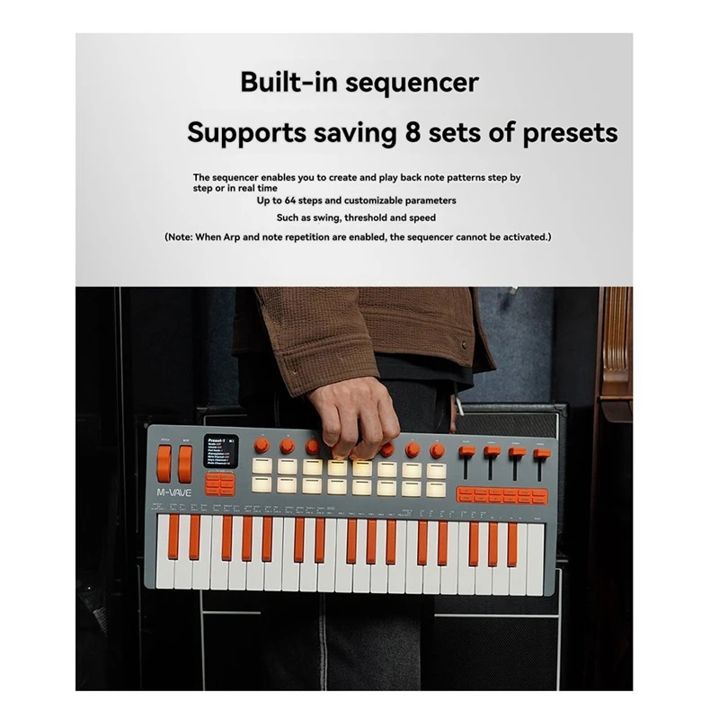 -37 Pro MIDI-Controller mit 37 Tasten und 16 RGB-Pads, 8 Knöpfe, integrierter Synthesizer, tragbare Tastaturinstrumente, digital Image