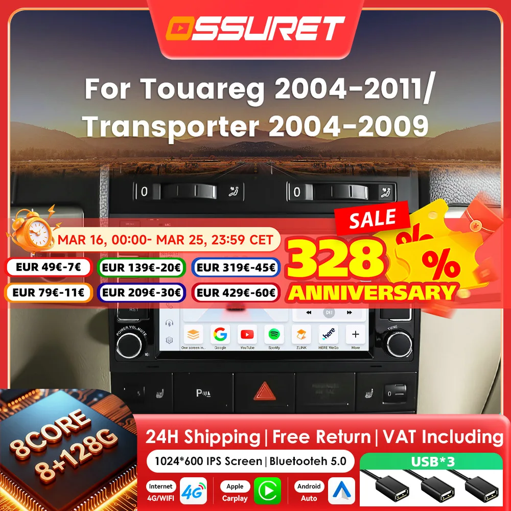 7 "2DIN Android Auto radio Für Volkswagen VW Touareg T5 Multivan Transporter 2004-2009 Autoradio 4G Wifi Carpay multimedia-player Image