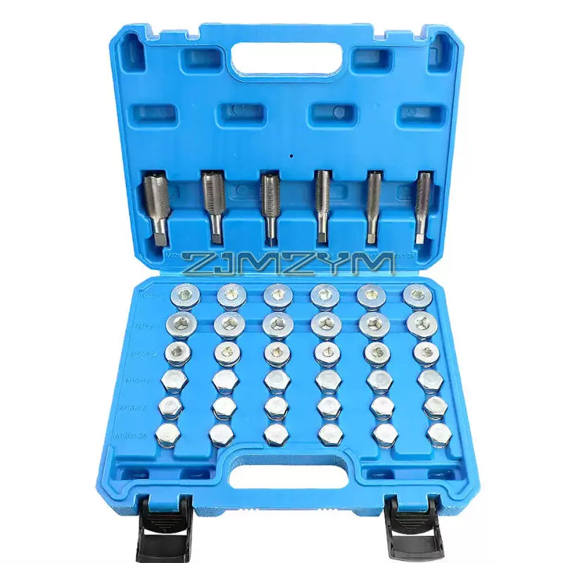 64Pcs/114Pcs Ölwanne Ablauf Stecker Reparatur Kit Gewinde Reparatur Tool Kit Ablauf Pfannen Auto wiederfädeln Werkzeuge Kit M13 M15 M17 M20 M22 Image