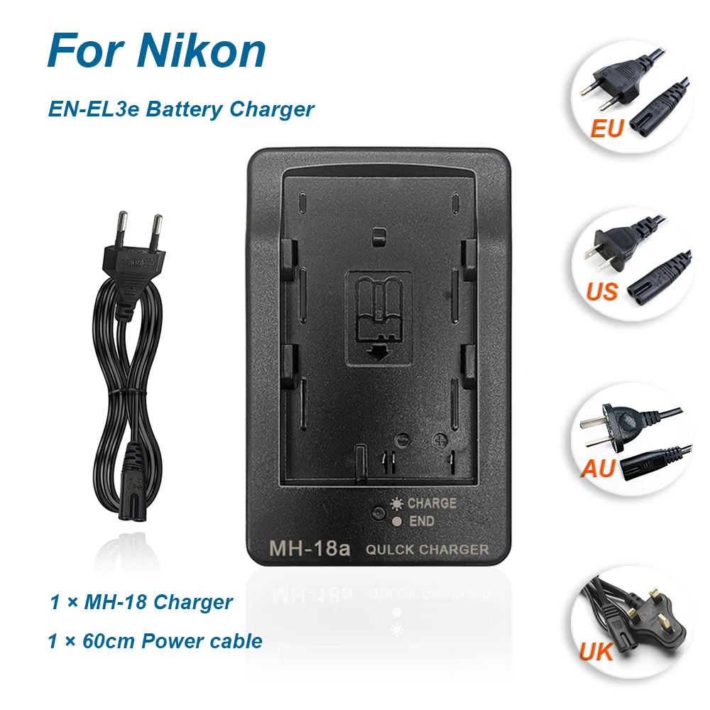 MH-18 Akku-Ladegerät für Nikon EN-EL3 EN-EL3E EN-EL3A Akku, kompatibel mit D50 D70 D100 D80 D200 D90 D300 D700 D70S MH-18A Image