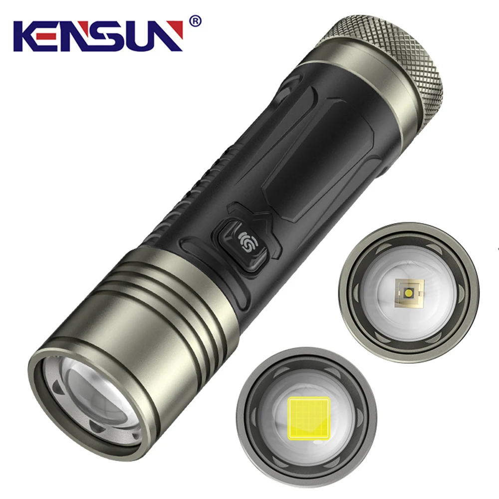 Hochleistungs-LED-Taschenlampe, USB wiederaufladbar, taktische Taschenlampe mit großer Reichweite, superhelle, zoombare Laterne zum Wandern, Camping, Angeln Image