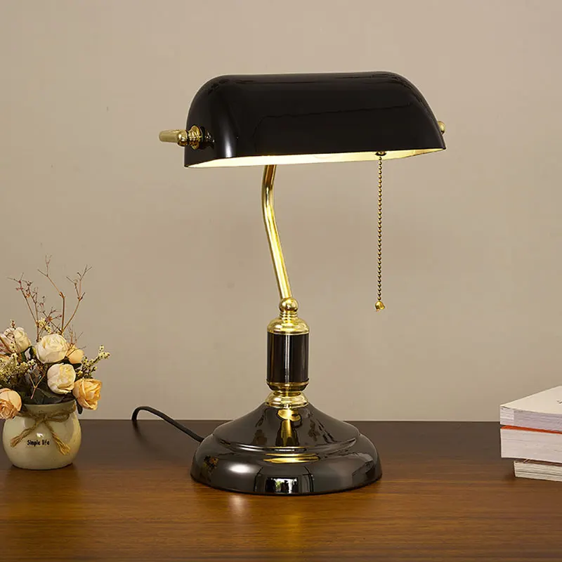 Europäische Bank Tischlampe Retro Kreative Personalisierte Glas Tischlampe Antik Bronze Wohnzimmer Schlafzimmer Dekorative Nachttischlampe