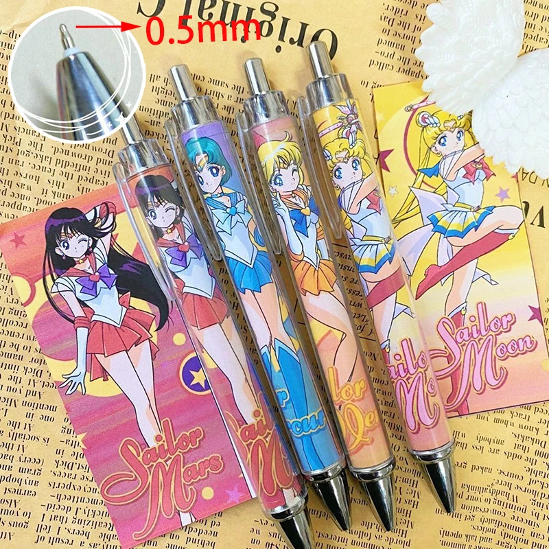 Sailor Moon Gelschreiber für Schreibwaren, niedlicher Anime-Pressstift, 0,5 mm, schwarze Nachfüllung, Kugelschreiber für Studentenprüfung, zum Schreiben von glatten, neutralen Stiften Image