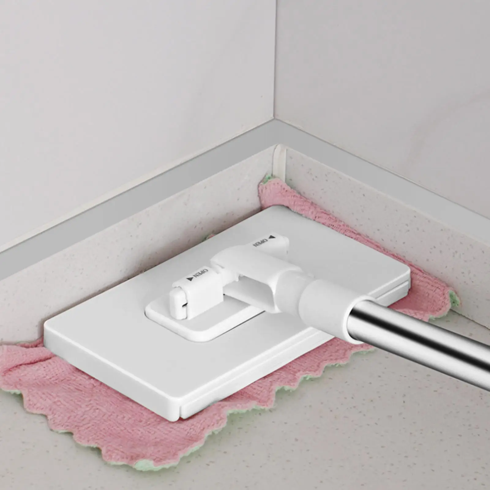 Bodenwischer, kleiner Mopp, Ein-Knopf-Klemme, 100 cm, Bodenwischer mit 4 Ersatz-Mopp-Tüchern, Hände, Mops Image