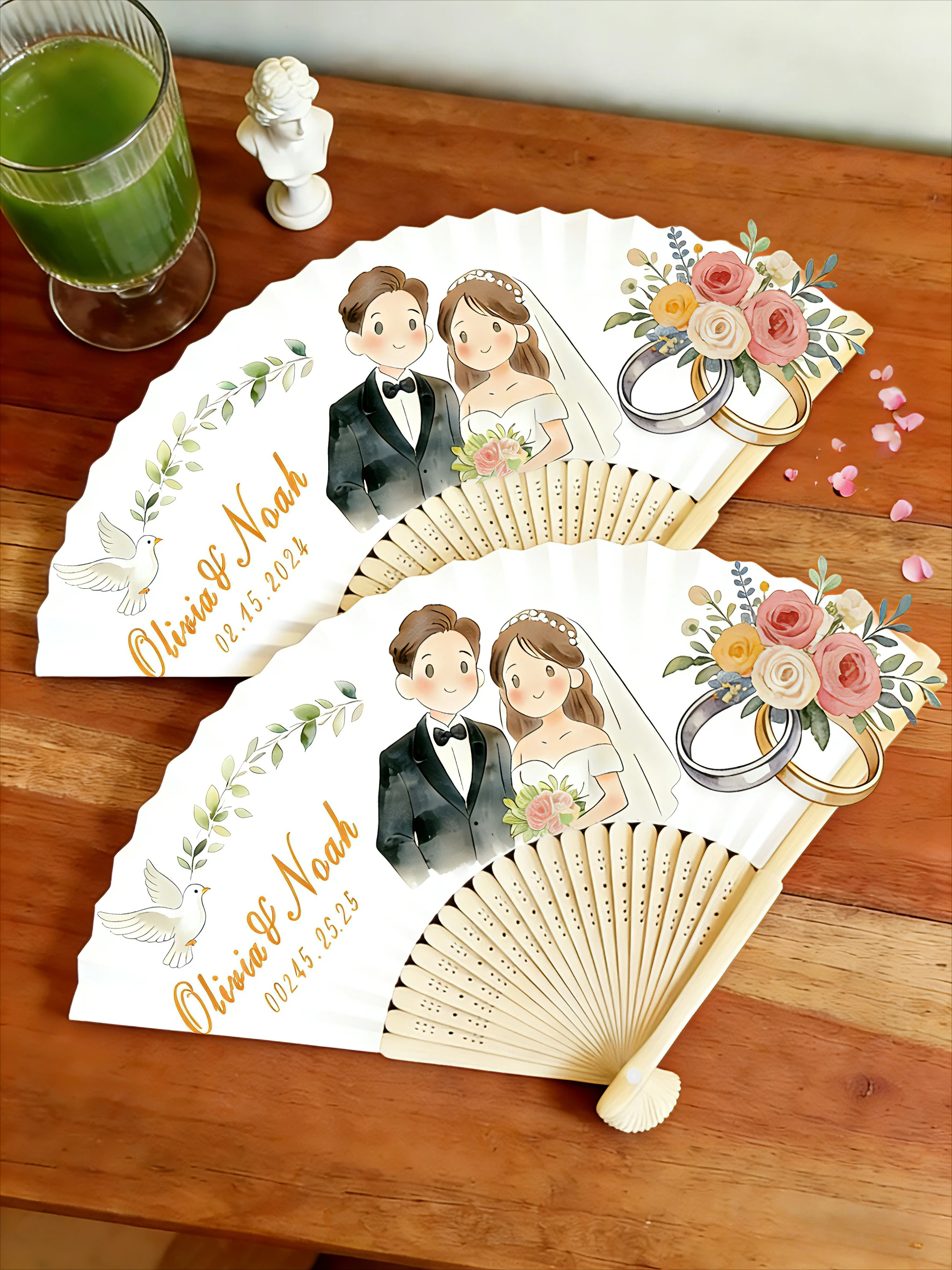 Ventaglio di carta pieghevole con immagine personalizzata 50/90, superficie di ventaglio pieghevole personalizzato, con borsa regalo in garza dura, ventaglio portatile per matrimoni, feste,