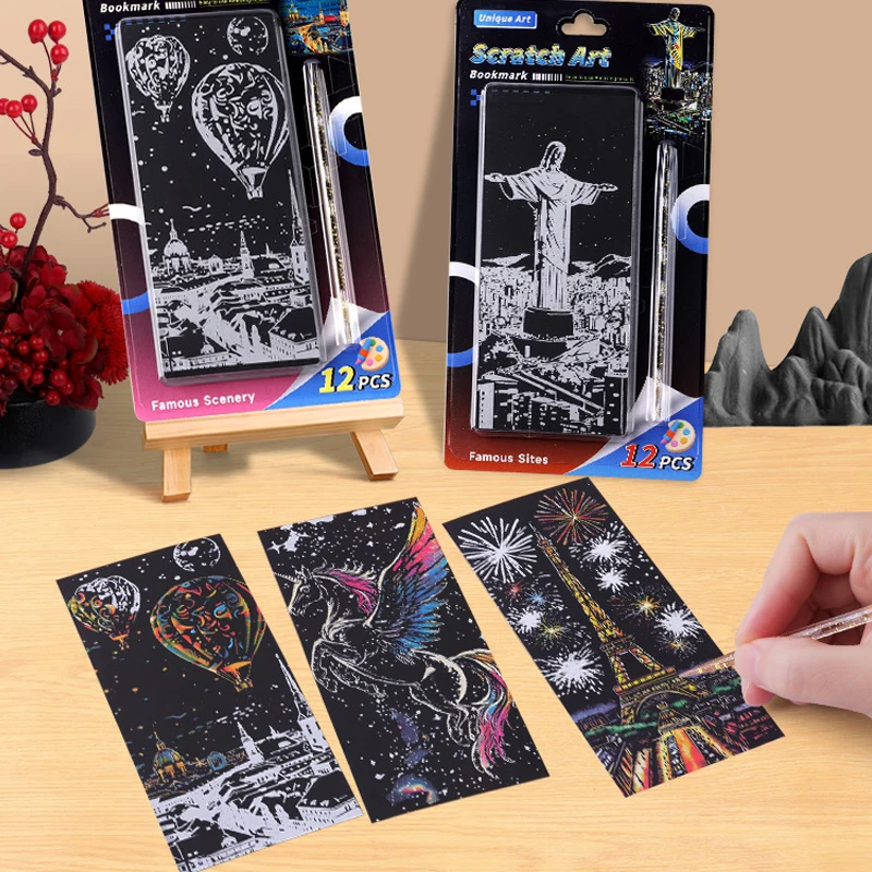 12 Teile/satz Bunte Scratch Papier Malerei Kind Architektur Landschaft Erwachsene Stress Relief Student Handgemachte DIY Geschenk Image