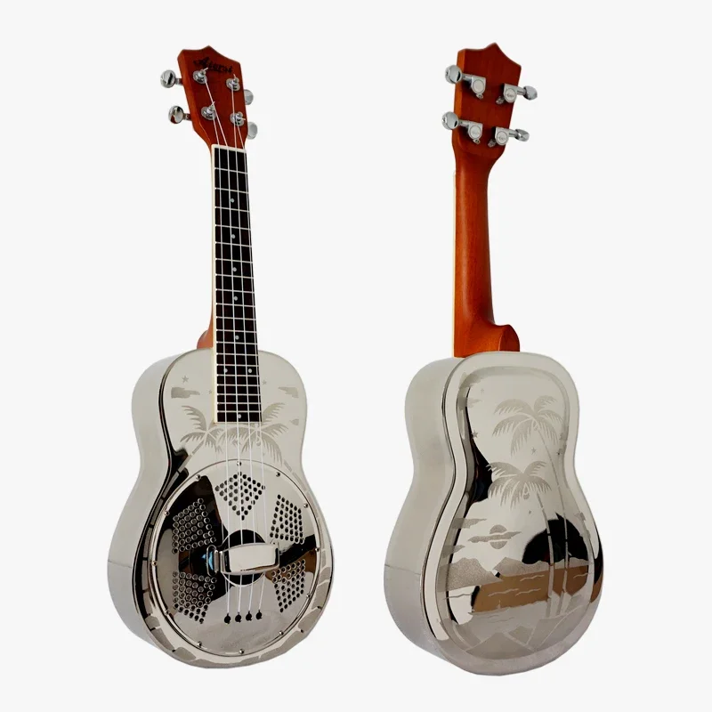 Heißer Verkauf Aiersi Marke Gloss Chrome PlateHawaii Baum Sandgestrahlter Messingkörper Konzertgröße Resonator Ukulele Reisegitarre Image