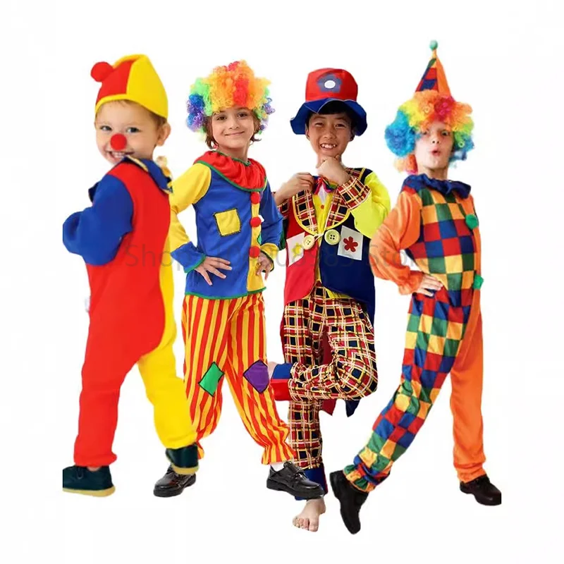 Karneval Clown Cosplay Halloween Kindergarten Leistung Kostüm Clown Kleidung Kinder Lustige Show Dressup Party Overall Image