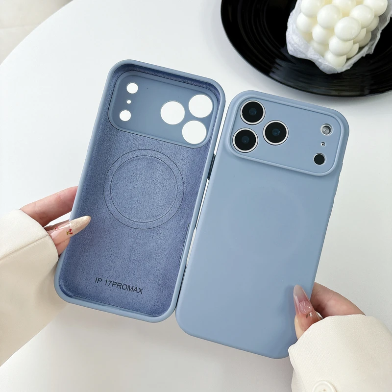 Für Magsafe Magnetische Drahtlose Lade Einfarbig Flüssigkeit Silikon Telefon Fall für IPhone 17 Air 16 17 Pro Max Stoßstange Zurück Abdeckung Image