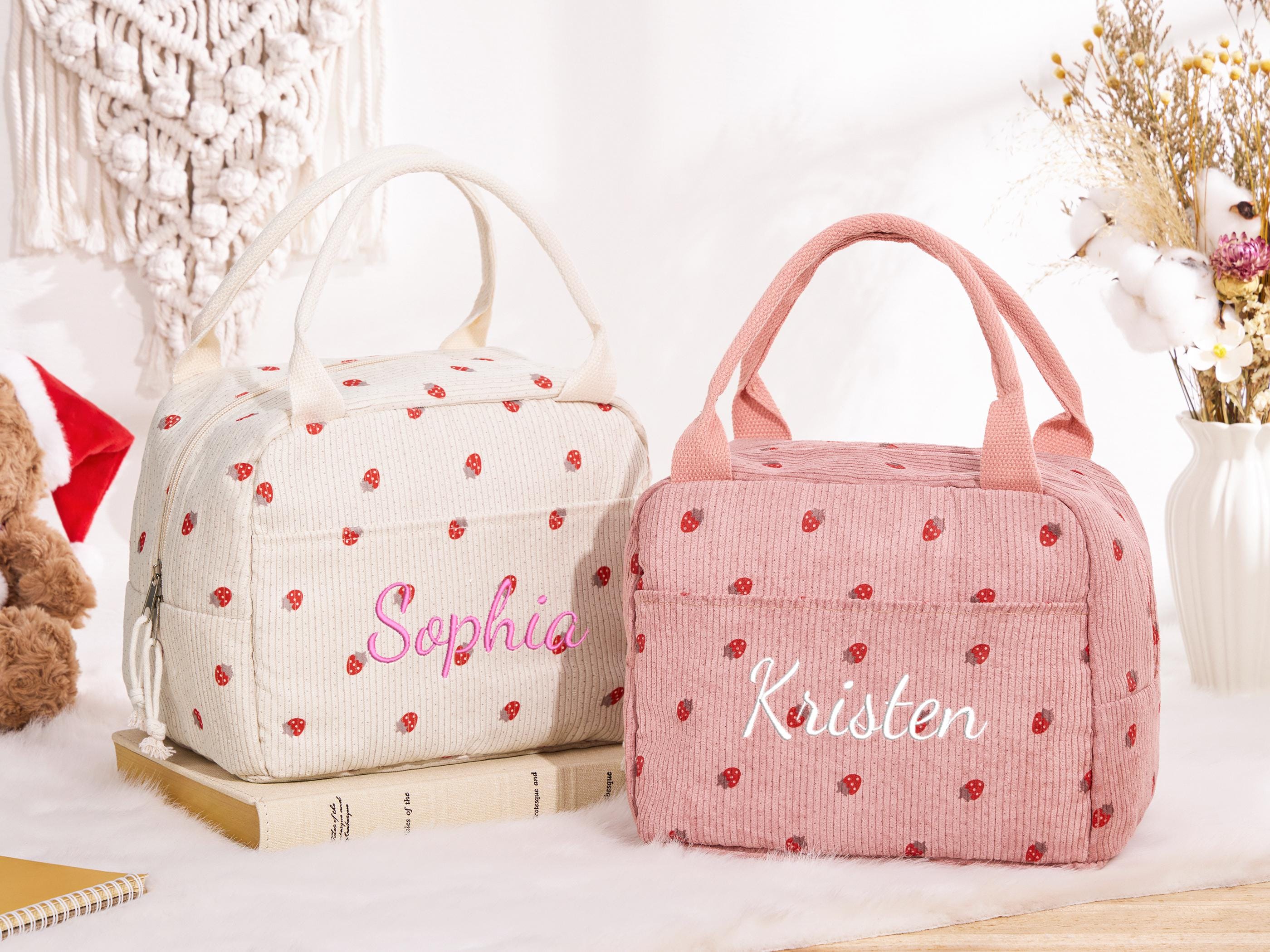Borsa per il pranzo personalizzata con monogramma per bambini, regalo personalizzato per il ritorno a scuola, borsa termica in velluto a coste per il