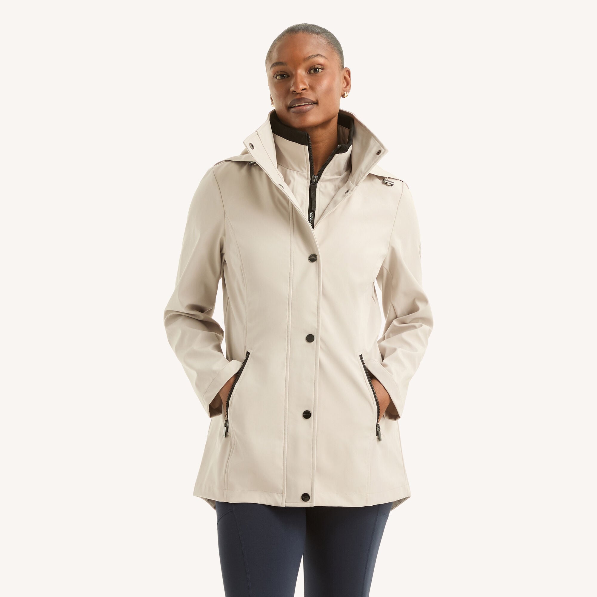 Nautica Women's Bonded Rain Jacket 173 (Stone), L