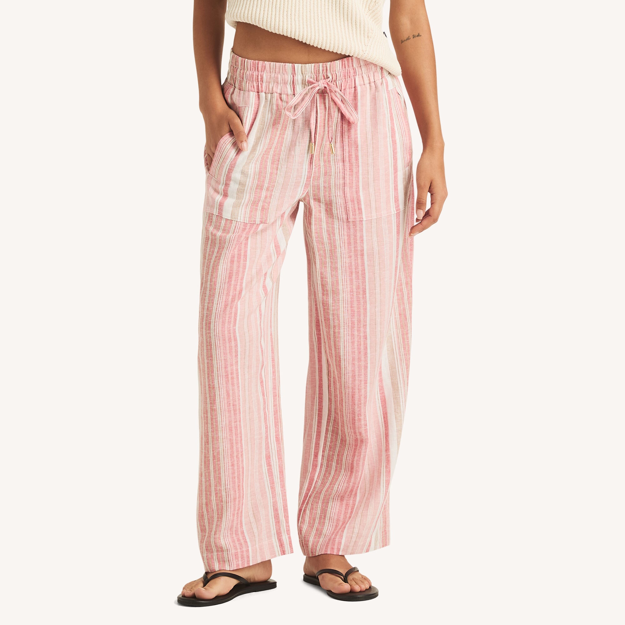 Nautica Women's Striped Linen Pant 667 (Sunguard Red), M