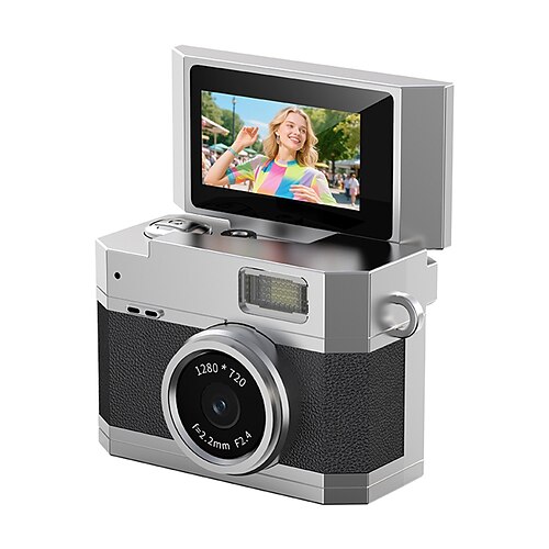 Neue Daumengroße Klappbildschirm Mini-Kamera Retro Digitalkamera Mini mit Lanyard 180 Klappbildschirm Videomodus Multi-Stil Schönheitsfilter Valentinstagsgeschenk