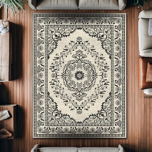 Vintage-Perserteppich, fleckenabweisend und pflegeleicht, Sofadecke im Ethno-Stil, rutschfeste Bettvorlegerin, strapazierfähige und elegante Wohnzimmer-Bodendekoration Image