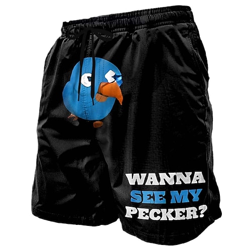 Herren Tiermotiv Vogel Lustiger Slang Badehosen Badeshorts Boardshorts Mittlere Taille Lustig Lässig Strandurlaub Seitentaschen Netzfutter Elastischer Kordelzug in der Taille Designer Bekleidung Image