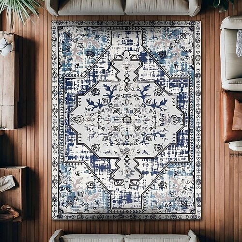 Vintage-Perserteppich, fleckenabweisend und pflegeleicht, Sofadecke im Ethno-Stil, rutschfeste Bettvorlegerin, strapazierfähige und elegante Wohnzimmer-Bodendekoration Image