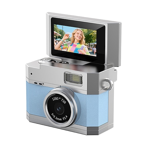 Neue Daumengroße Klappbildschirm Mini-Kamera Retro Digitalkamera Mini mit Lanyard 180 Klappbildschirm Videomodus Multi-Stil Schönheitsfilter Valentinstagsgeschenk