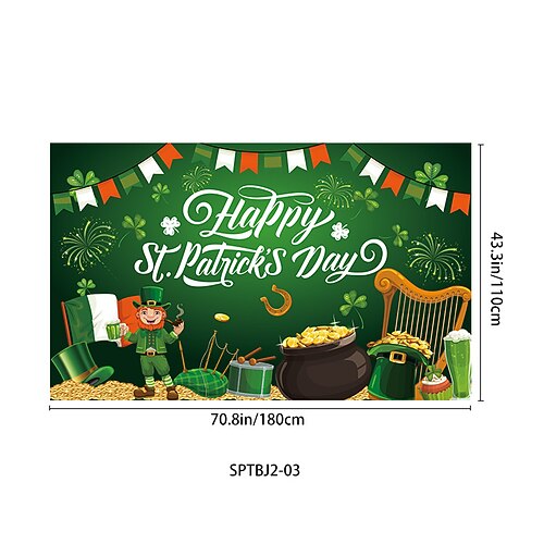 Grünes irisches Banner zum St. Patrick's Day, Kleeblatt Koboldmotiv, Gartenparty-Dekoration, Fotohintergrundstoff, goldene Akzente für die Feier zum St. Patrick's Day. Image