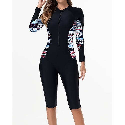Damen Anti UV Shirt Badeanzug Badeanzüge Tropisch Reißverschluss Ultraleicht (UL) UV Schutz Elastisch Langarm Bademode Surfen Schnorcheln Frühling Image
